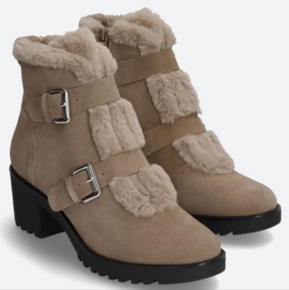 Stitch Fix Violet & Red Hailey Beige Suede Lug-Sole Faux‎ Fur Booties Boots 9.5M